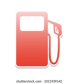 Gas pump sign. Vector. Reddish icon with white and gray shadow on white background. Isolated.