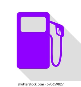 Gas pump sign. Violet icon with flat style shadow path.