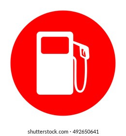 Gas pump sign. White icon on red circle.