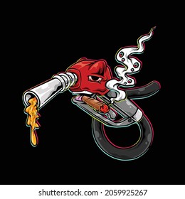 gas pump smoking blunt from weed flower cannabis nug bud character cartoon 