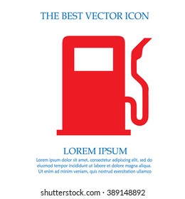 Gas pump station vector icon. Gasoline pump simple isolated red sign symbol.