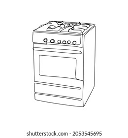 Gas Range Cooker Continuous Line Drawing. One Line Art Of Home Appliance, Kitchen, Electrical, Oven, Cooking Food.