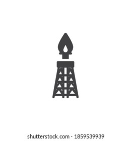 Icono vectorial de la plataforma de gas. signo plano relleno para concepto móvil y diseño web. Torre de gas con icono de glifo de llama de fuego. Símbolo de la industria petrolera, ilustración del logo. Gráficos vectoriales