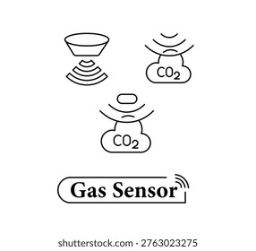 Gas Sensor CO2 Detection Icons Set Monoline Air Quality Sensor Signal Wireless Detection Minimal Outline Vector