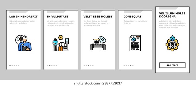 gas service energy power fuel onboarding mobile vector. control industry petrol, business gasoline, technician pump, station home, engineer gas service energy power fuel Illustrations