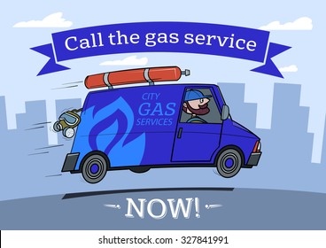 Gas services Van cartoon picture.