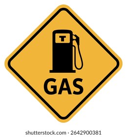 Vetor de sinal dianteiro do posto de gasolina - Ícone de estrada da bomba de combustível no diamante amarelo