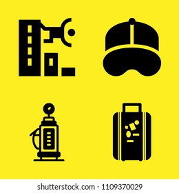 gas station, baseball cap, bag for travel and parkour vector icon set. Sample icons set for web and graphic design
