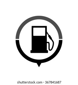 gas station - black vector icon; map pointer;  message bubble
