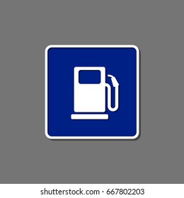 Gas station blue road sign on grey. Vector isolated ilustration.