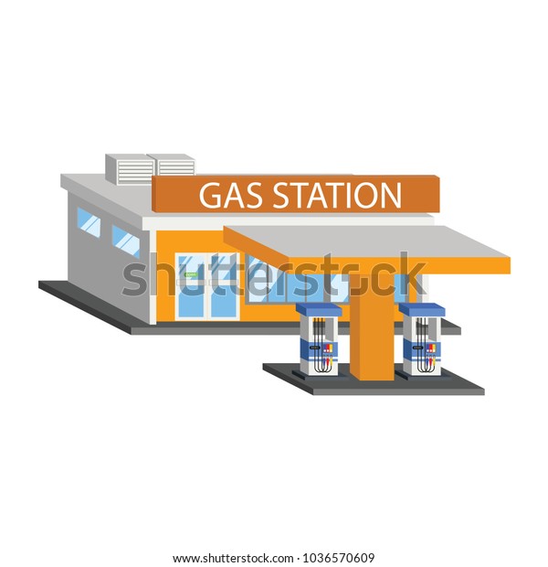 Gas Station Building Flat Decorative Icons Stock Vector Royalty