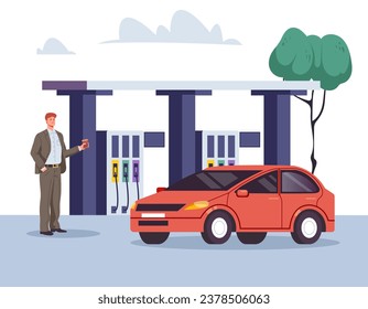 Gas station car petrol fuel pump gasoline petroleum diesel concept. Vector flat graphic design illustration