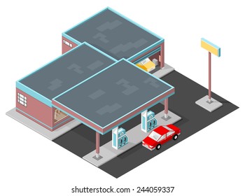 Gas Station with car refueling, garage and mini mart. Gas Station