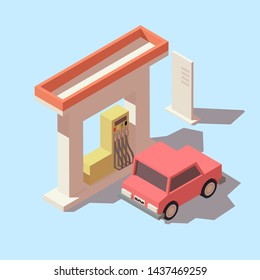 Gas station and car. Vector isometric icon or infographic element 