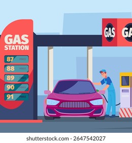 Gas station. cartoon background with refuel cars