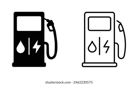 Gas Station And Charging Station For Hybrid Vehicles. Plug-in Car Icon