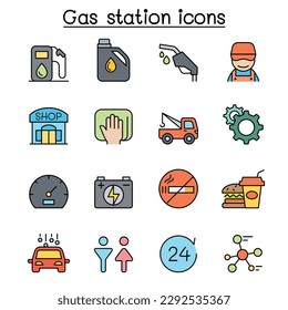 Gas station color line icon set