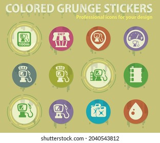 Gas station colored grunge icons with sweats glue for design web and mobile applications