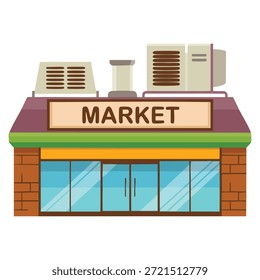 Gas station composition vector illustration showing isolated gas station market building on blank background suitable for fuel station design business and service concept