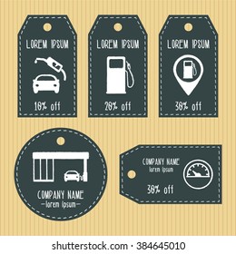 Gas station discount gift tags from chalky texture. Ready to use. Flat design. Vector illustration