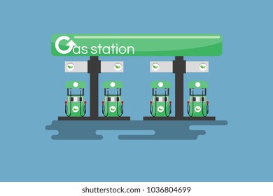 Gas station Eco-friendly, clean energy in green theme and leaves for general vehicle. Vector illustration design.