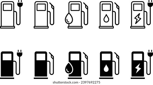 Icono de carga de la estación de gasolina y el coche eléctrico