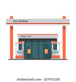 Gas station. Energy.Transport related service building with shop