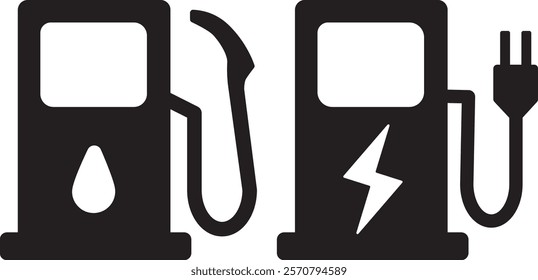 Gas station and EV charging station icons