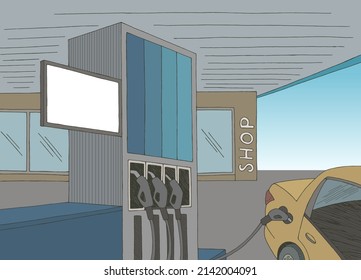 Gas station exterior graphic color sketch illustration vector 