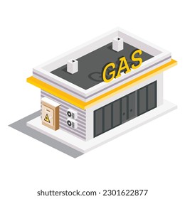 Gas Station Exterior. Isometric Isolated Modern Building. Infographic Element. Vector Illustration.