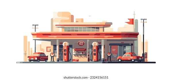 Gas station flat cartoon isolated on white background. Vector illustration