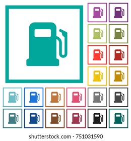 Gas station flat color icons with quadrant frames on white background