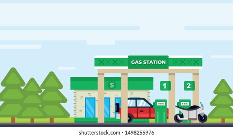 Gas station: flat vector illustration. Build your city. Construct your city.