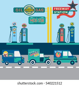 Gas station freeway service vector illustration