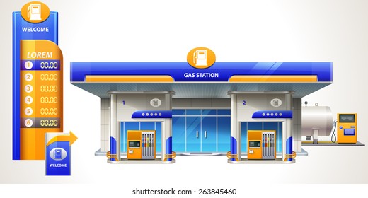 Gas station. Front view. Detailed vector illustration eps 10.