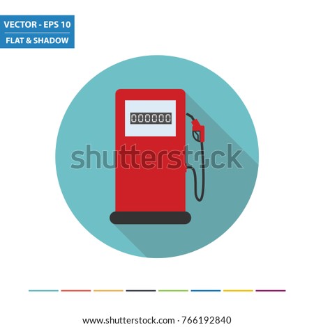 Gas station - fuel pump flat icon with long shadow. Vector Illustration.