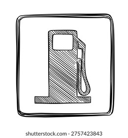 gas station fuel pump nozzle vector line art hand drawn illustration