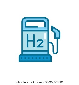 Gas station H2 color line icon. Hydrogen energy. Isolated vector element. Outline pictogram for web page, mobile app, promo