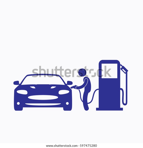 Gas Station and Human Icon. Car Graphic Flat\
Vector Design Blue Color Style\
Symbol