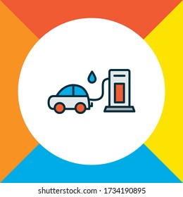 Símbolo de línea coloreada con icono de la gasolinera. Elemento de combustible aislado de primera calidad con un estilo moderno.