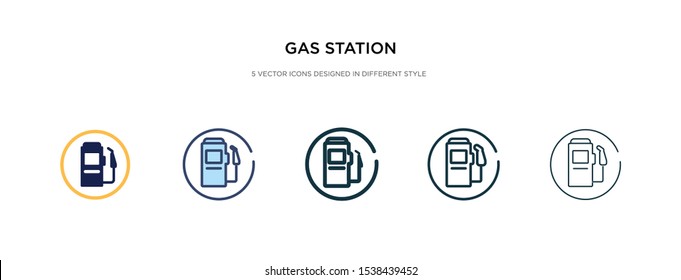 gas station icon in different style vector illustration. two colored and black gas station vector icons designed in filled, outline, line and stroke style can be used for web, mobile, ui