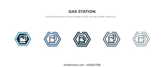 gas station icon in different style vector illustration. two colored and black gas station vector icons designed in filled, outline, line and stroke style can be used for web, mobile, ui