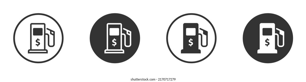 Icono de gasolinera con signo de dólar. Símbolo de estación de gasolina. Ilustración vectorial.