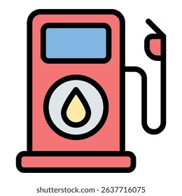 Gas station icon flat line style illustration representing fuel supply and vehicle refueling, suitable for transportation, automotive, and service station projects