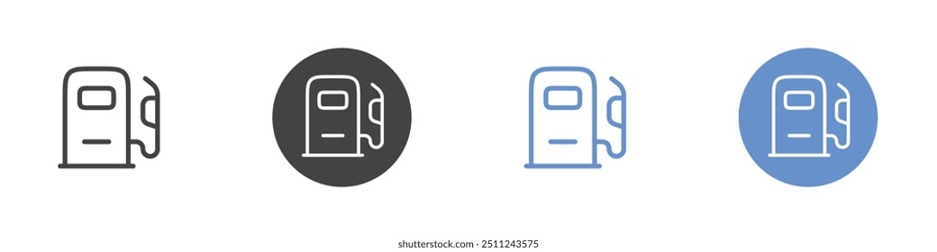 Gas station icon Flat set in black and white color