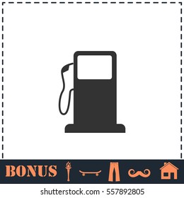 Gas station icon flat. Simple vector symbol and bonus icon