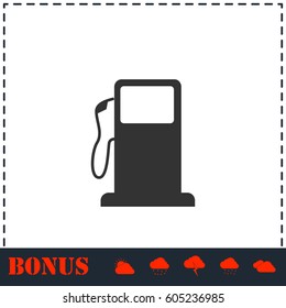 Gas station icon flat. Simple vector symbol and bonus icon