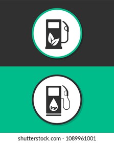 Gas station icon with leaves vector icon. Eco fuel symbol.