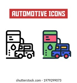 icono de la gasolinera. icono de línea y color plano. tema del icono automotor.