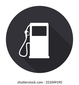 gas station icon with long shadow - vector round button
